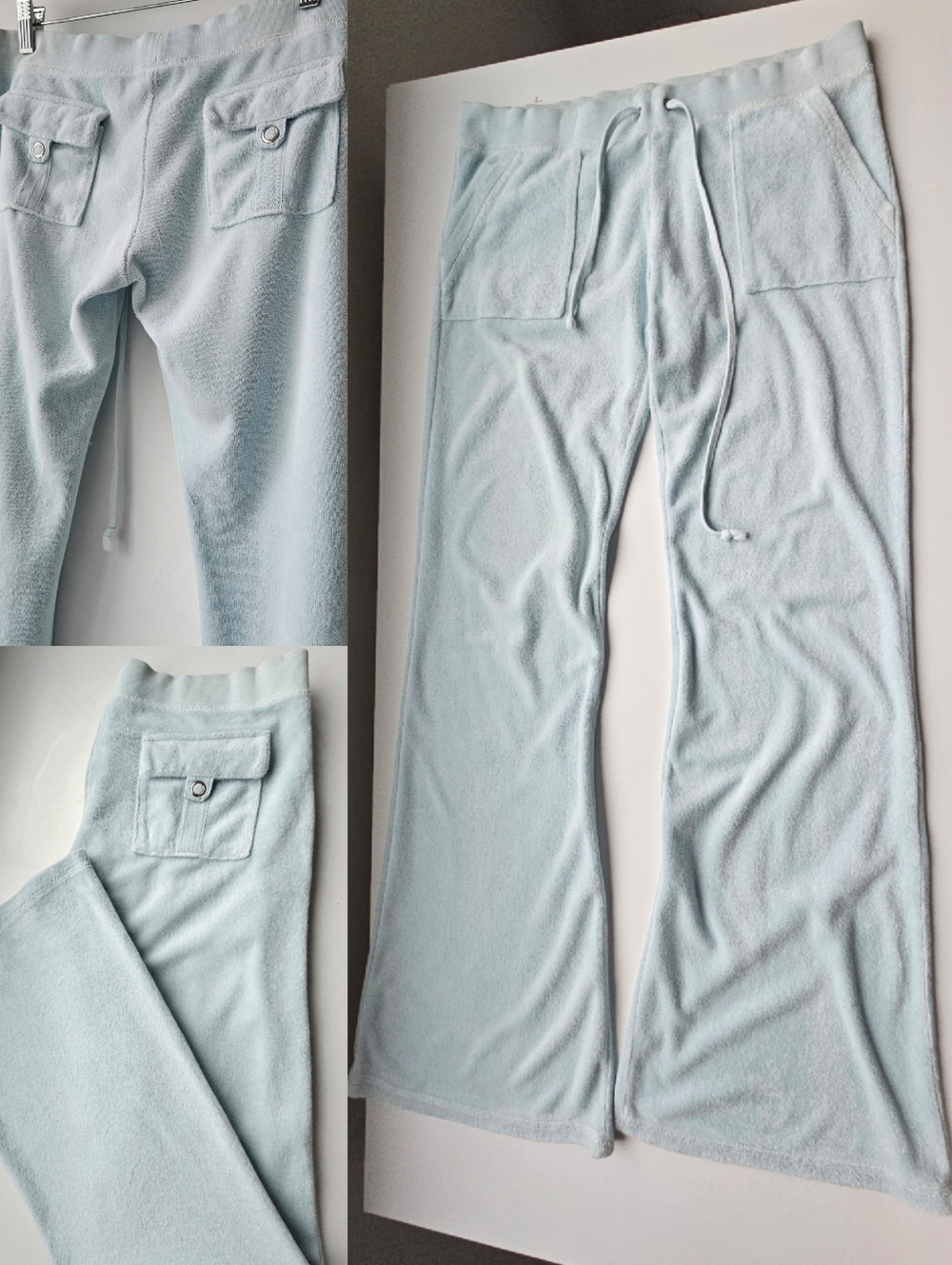 Juicy Couture 90's Seafoam Tie Waist Wide Leg Terry Joggers